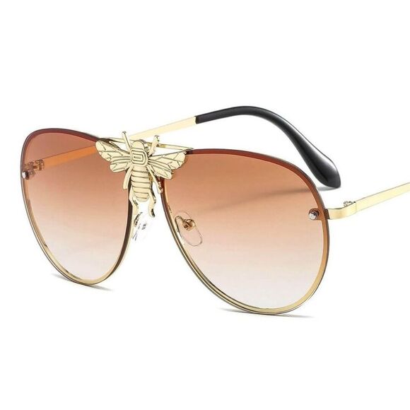 NWT Aisswzber Brown Gradient Retro Bee Designer Sunglasses - Picture 2 of 16